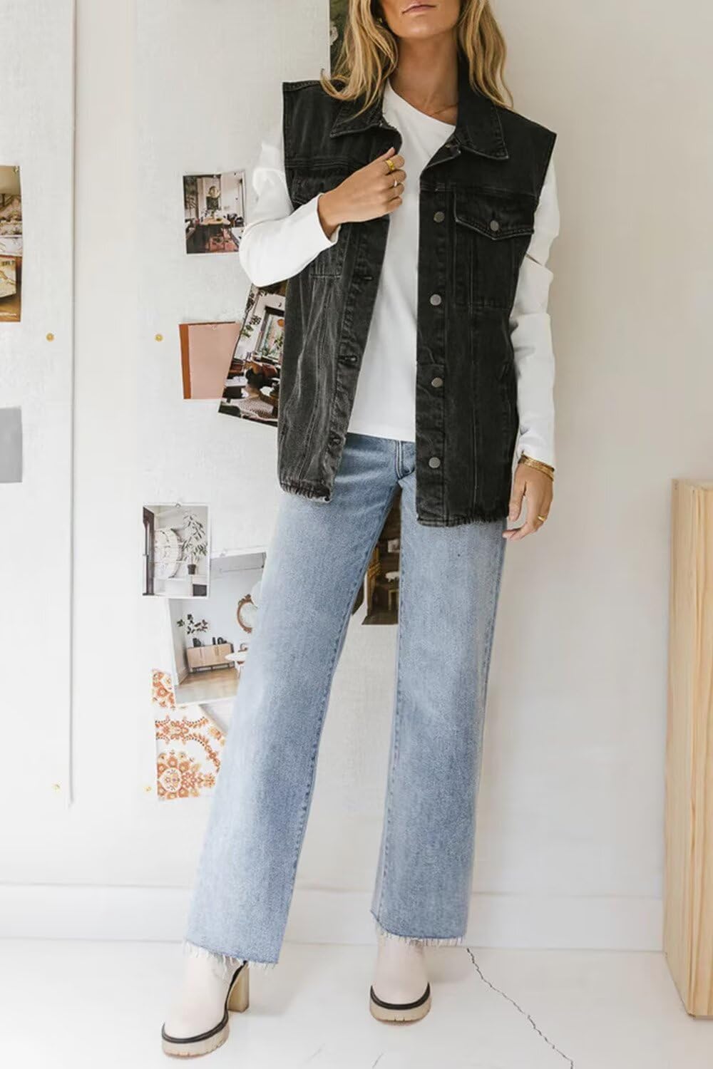 Straight Leg Jeans for Women High Waisted Jeans Frayed Baggy Pants Raw Hem Loose Stretchy Cropped Wide Leg Jeans - Image 2