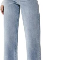 Straight Leg Jeans for Women High Waisted Jeans Frayed Baggy Pants Raw Hem Loose Stretchy Cropped Wide Leg Jeans