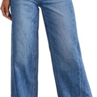 Women's Wide Leg Jeans High Waisted Stretchy Raw Hem Denim Pants