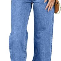 Women's Jeans High Waisted Straight Leg Stretchy Jeans Trendy Loose Wide Leg Denim Pants with Pockets