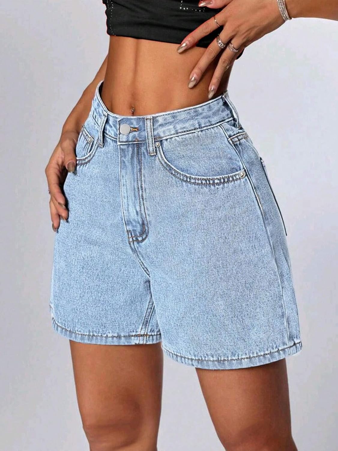 2026 Women's Basic Washed Stretch Solid Color Denim Summer Hot Pants, Casual Denim Shorts - Image 2