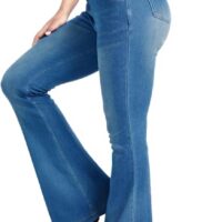 Knit Stetchy Flare Jean for Women,Jean Leggings with Pockets High Waisted Pull on Bell Bottom Yoga Pants