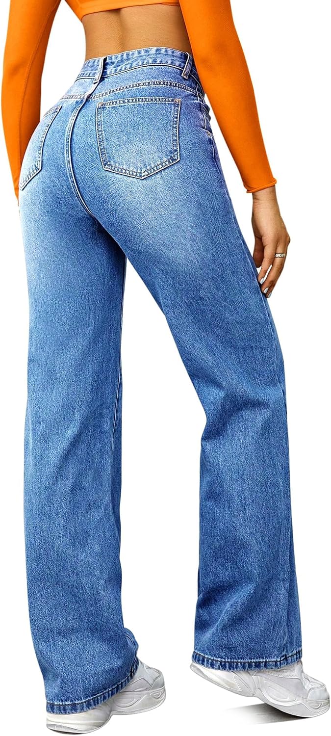 Straight Leg Jeans for Women,High Waisted Wide Leg Loose Microelastic Boyfriend Denim Pants - Image 2