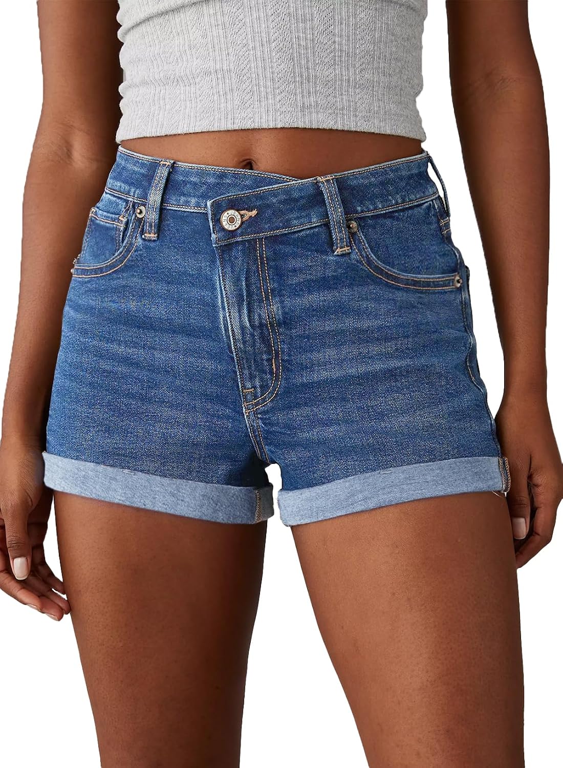 Women's Jean Shorts High Waisted Stretchy Casual Rolled Hem Denim Shorts